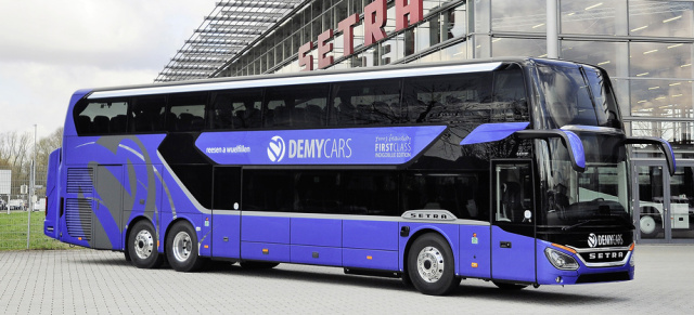 Jubiläum: 100.000 Fahrzeuge im Lackiercenter Neu-Ulm: Doppeldecker-Party: SETRA liefert zwei weitere Doppelstockbusse aus