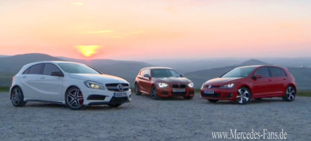 Siegreicher Stern: A 45 AMG, BMW M135 i und VW Golf GTI im Vergleichstest (Video): Über den Tellerrand geschaut. So testen unsere britischen Nachbarn: Im Vergleichstest von Autocar haben BMW und VW das Nachsehen
